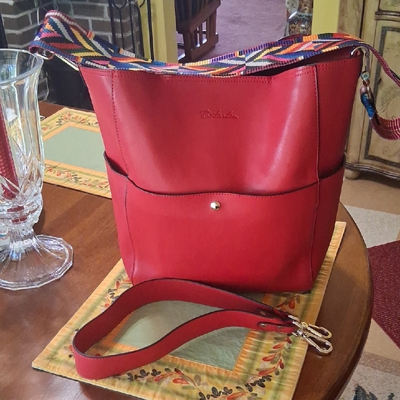 Bostanten Red Leather HOBO Shoulder Tote Bag - Picture 1 of 11